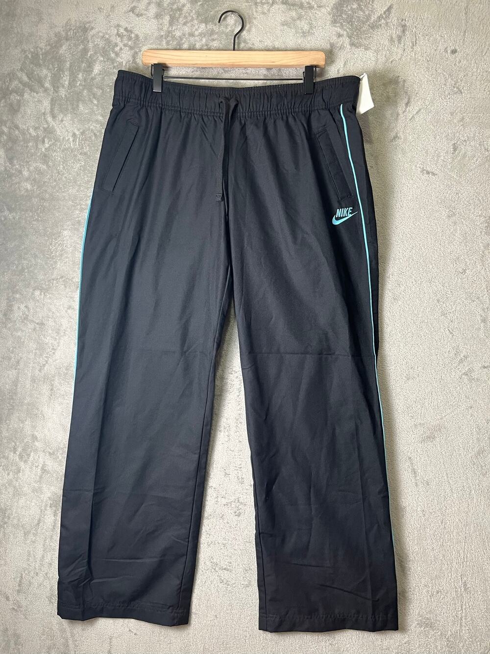 Vintage‎ Nike Track Pants Black Blue Swoosh Y2K Windbreaker Athletic XL New